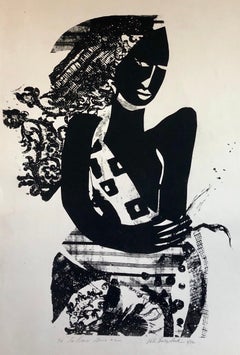 Retro La Dame Noir (the Black Woman) African American Artist Viola Leak Woodcut Print