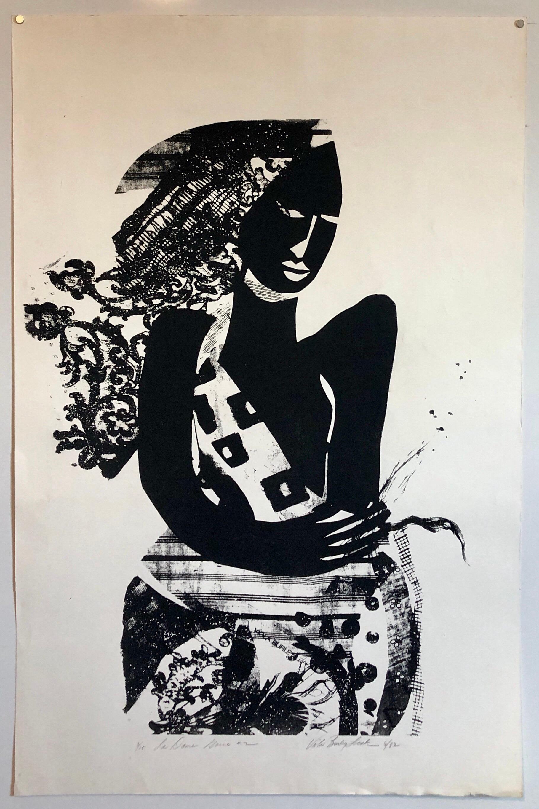 La Dame Noir (the Black Woman) African American Artist Viola Leak Woodcut Print 1