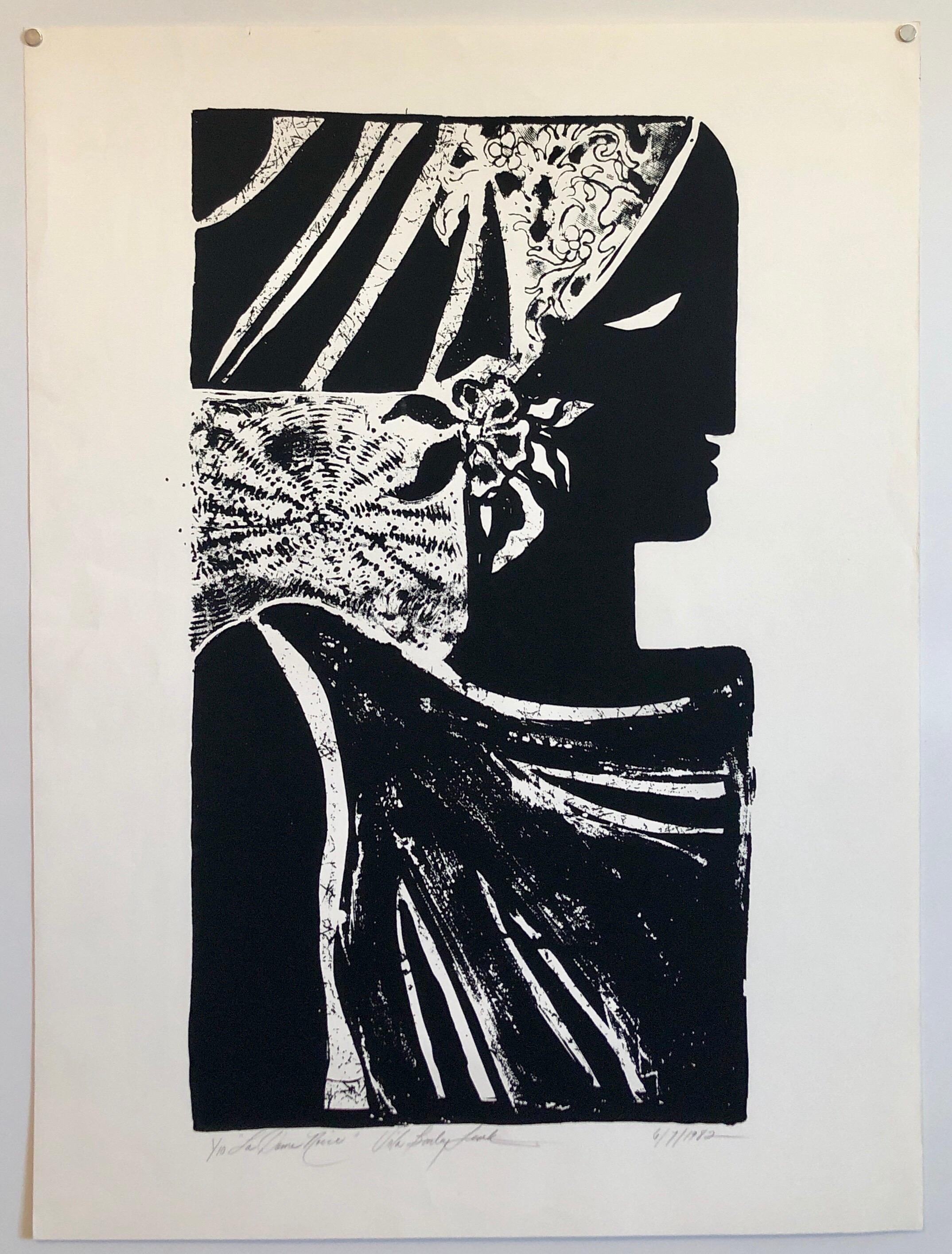 La Dame Noir (the Black Woman) African American Artist Viola Leak Woodcut Print 3