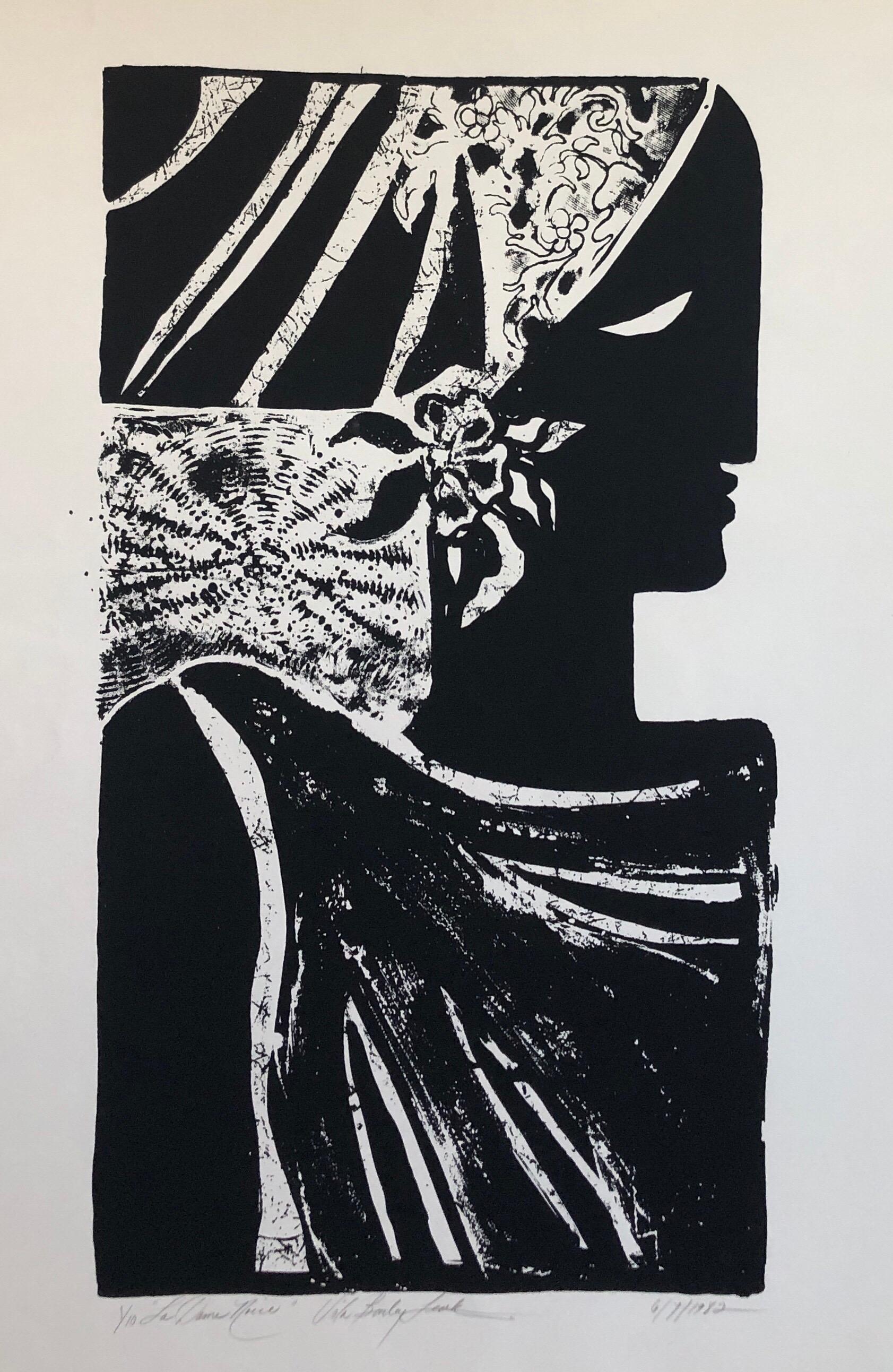 Viola Burley Leak Figurative Print - La Dame Noir (the Black Woman) African American Artist Viola Leak Woodcut Print