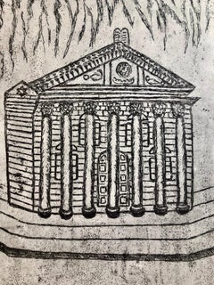 Budapest Hungary Jewish Memorial Etching Destroyed Synagogue Folk Art Judaica