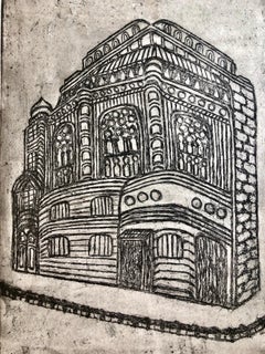 Heidelberg Germany Jewish Memorial Etching Destroyed Synagogue Folk Art Judaica