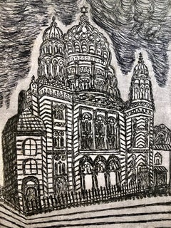 Berlin Germany Jewish Memorial Etching Destroyed Synagogue Folk Art Judaica