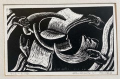 Shana Tova, New Year Woodcut Israeli Judaica Early Bezalel School Woman Artist