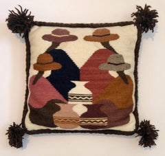 Vintage Handwoven Tapestry Wool Folk Art Rug Weaving Pillow or Wall Hanging