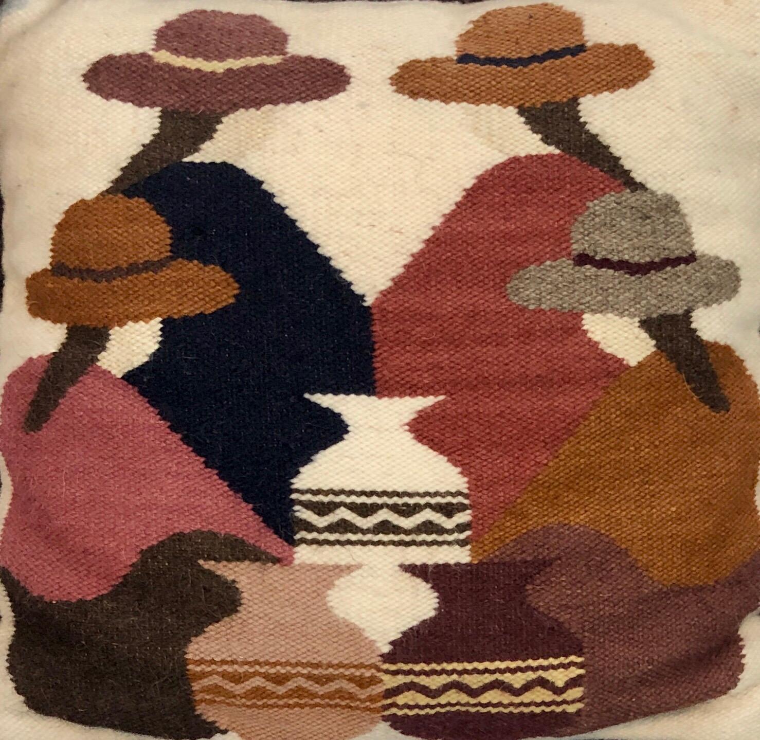 Vintage Handwoven Tapestry Wool Folk Art Rug Weaving Pillow or Wall Hanging  1