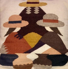 Vintage Handwoven Tapestry Wool Folk Art Rug Weaving Pillow or Wall Hanging