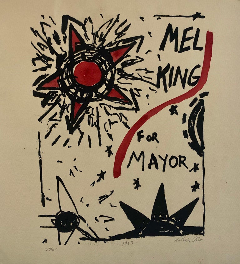 Abstract Expressionist Watercolor Painting Woodblock Political Poster Mel King  For Sale 2