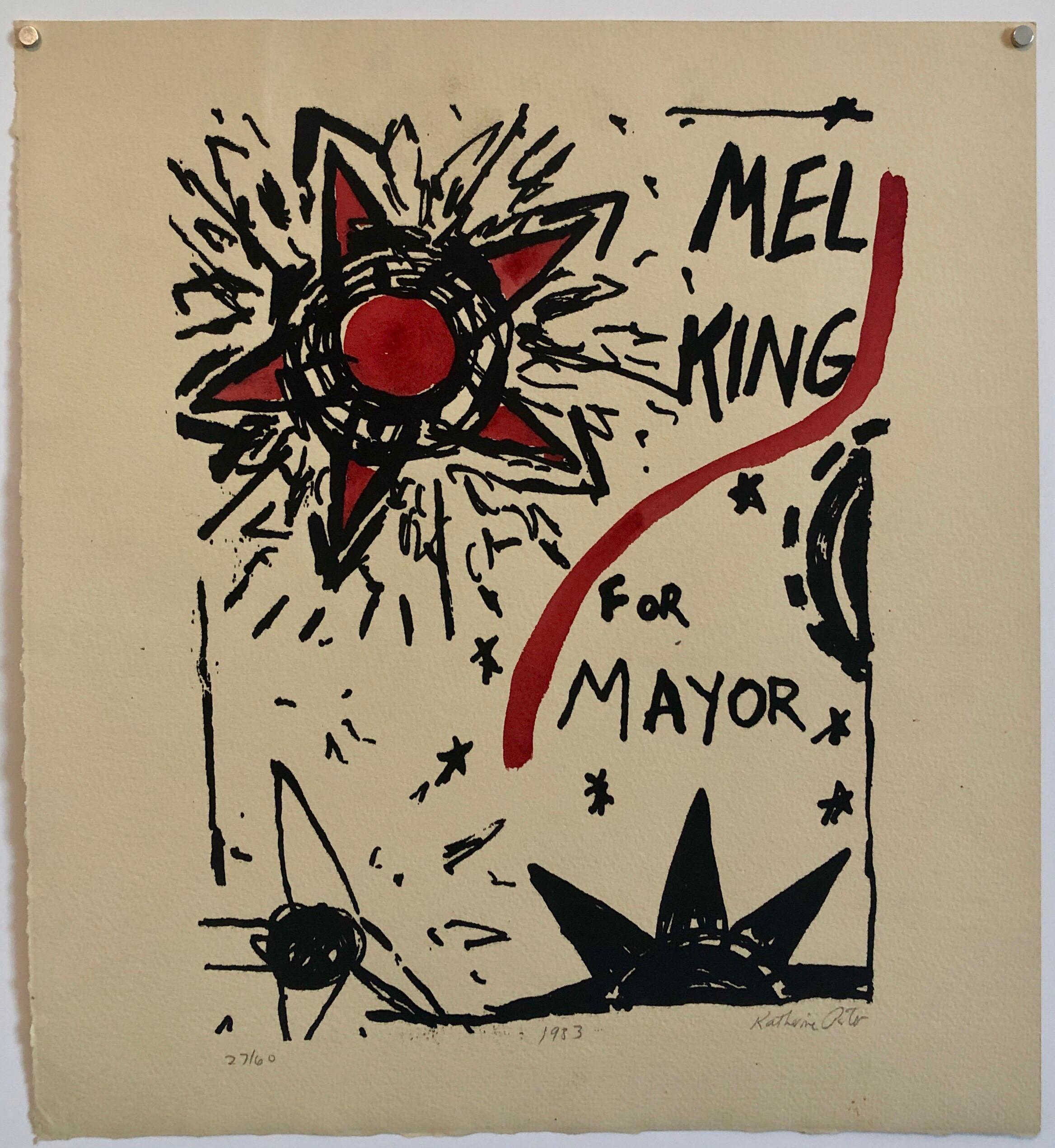 Abstract Expressionist Watercolor Painting Woodblock Political Poster Mel King  For Sale 3