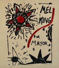 Abstract Expressionist Watercolor Painting Woodblock Political Poster Mel King