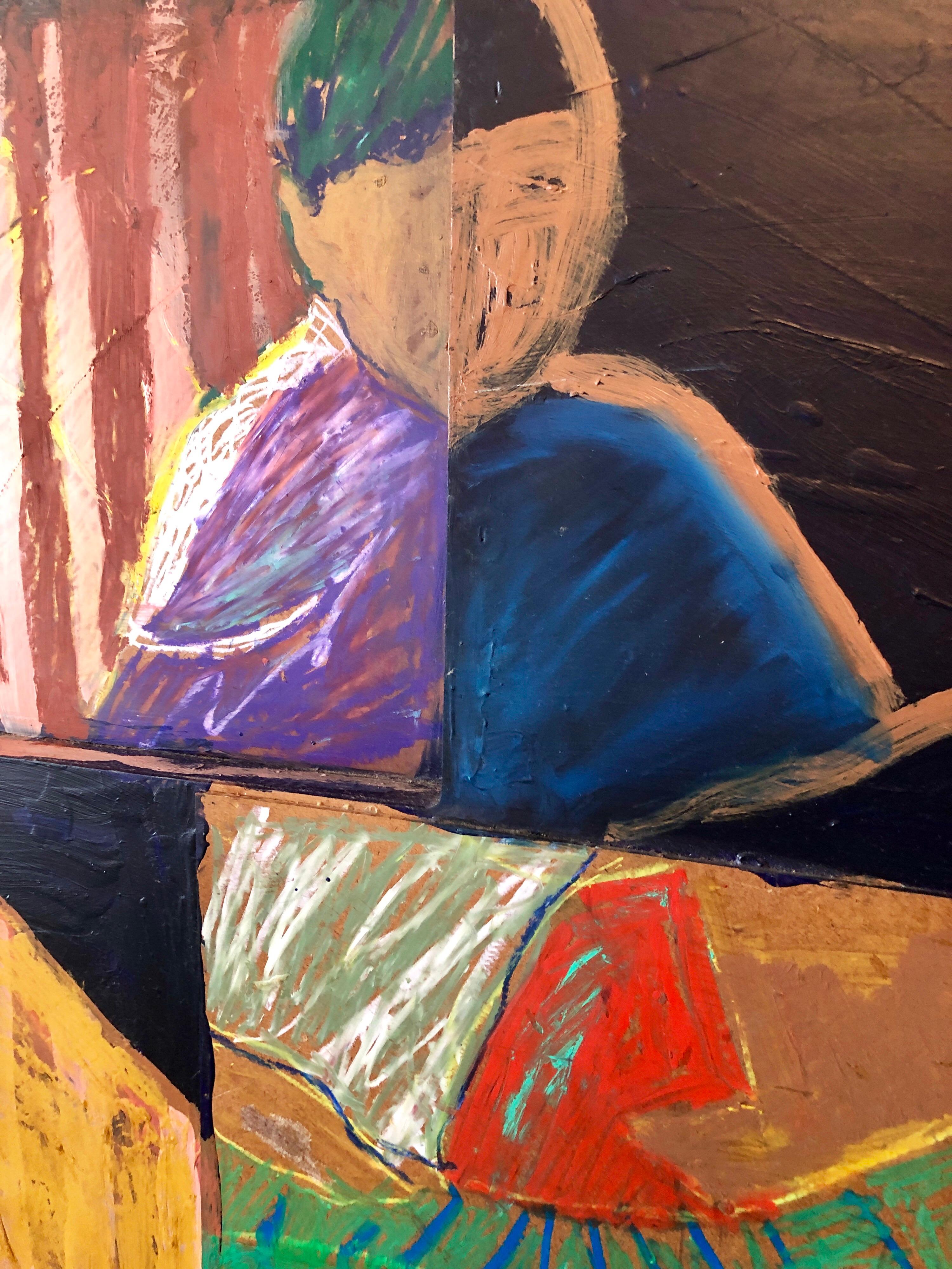 Sies Watching Mixed Media-Gemälde, Collage, Wandkonstruktion, figürliche Abstraktion (Postmoderne), Painting, von Francie Bishop Good