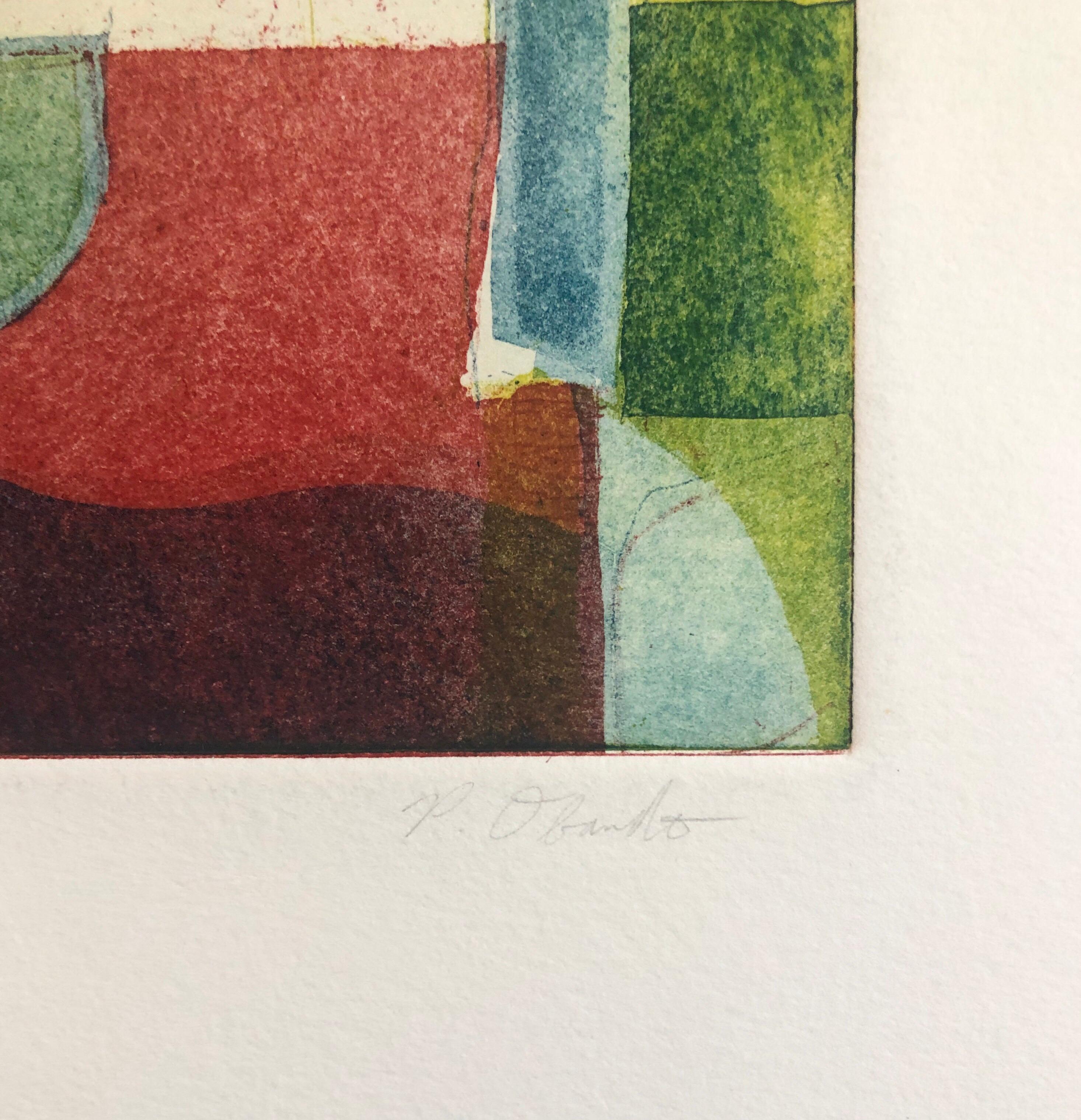 Abstraktes, abstraktes, modernistisches, farbenfrohes Monodruck-Monotypie-Gemäldedruck Pierre Obando 4