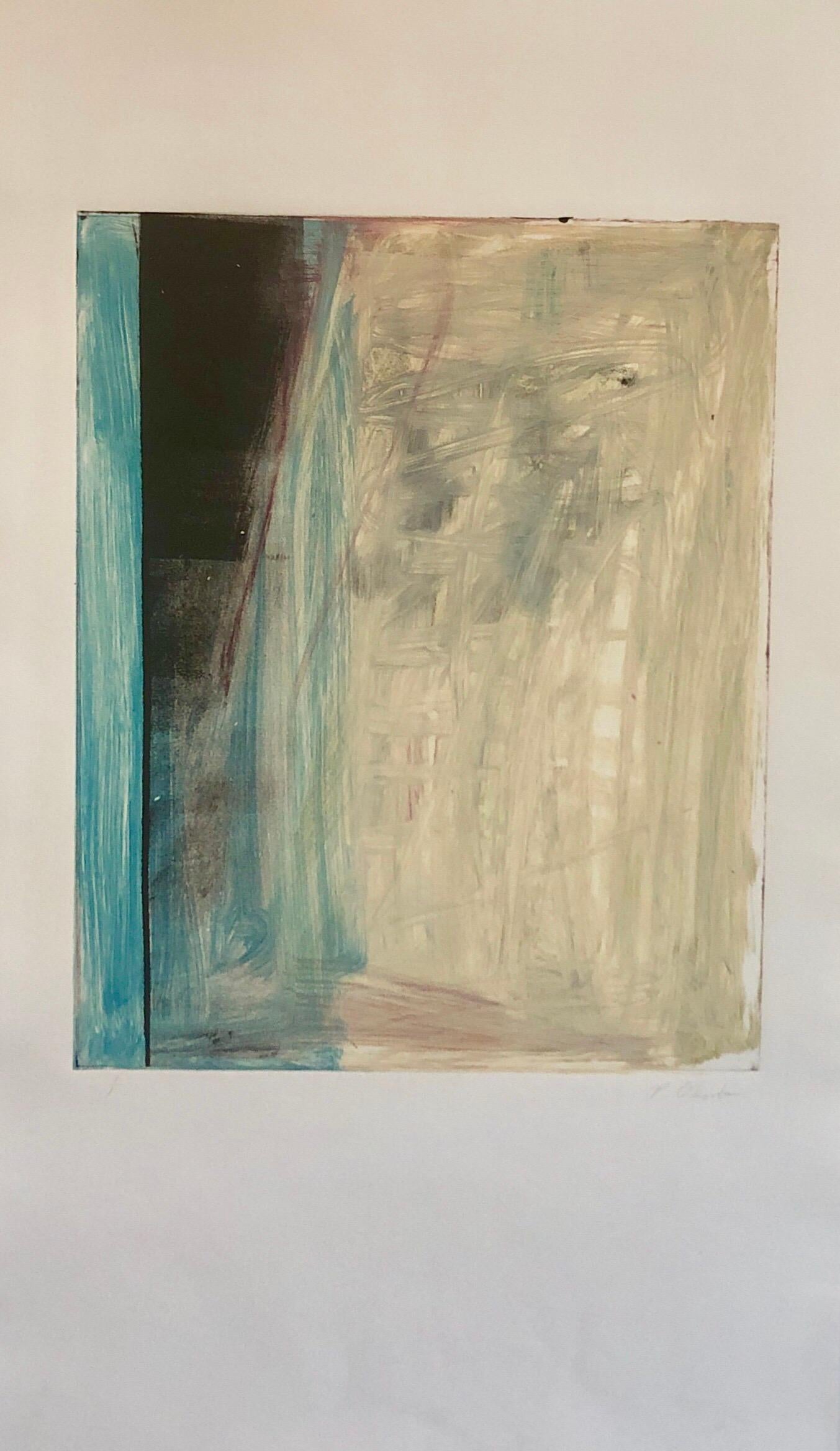 Abstrakt-expressionistischer modernistischer farbenfroher, kühner Monodruck, Monotypie-Gemäldedruck (Abstrakter Expressionismus), Painting, von Pierre Obando