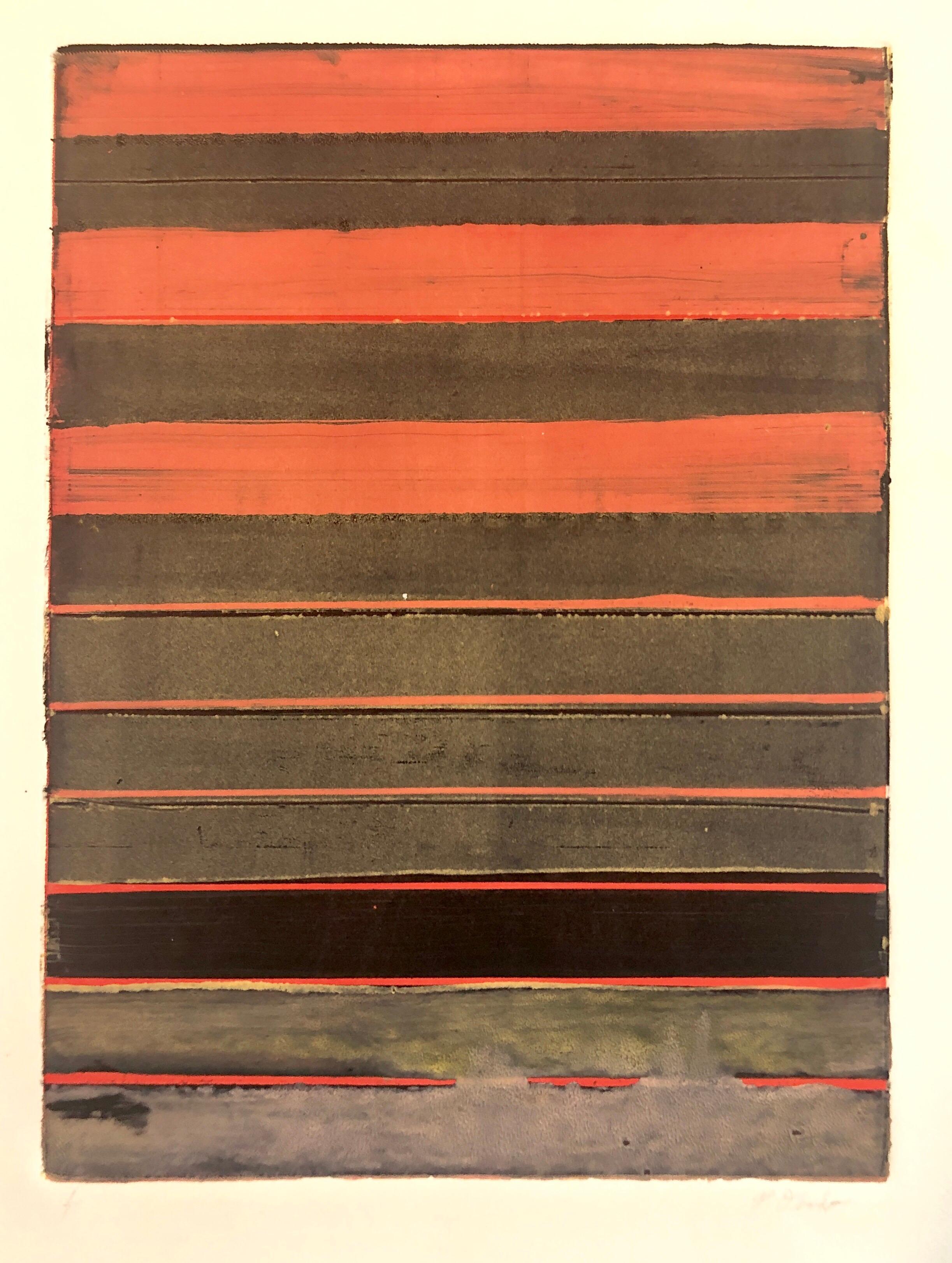 Abstrakt-expressionistischer modernistischer Korallengrauer Monodruck Monotypie-Gemäldedruck (Abstrakter Expressionismus), Print, von Pierre Obando