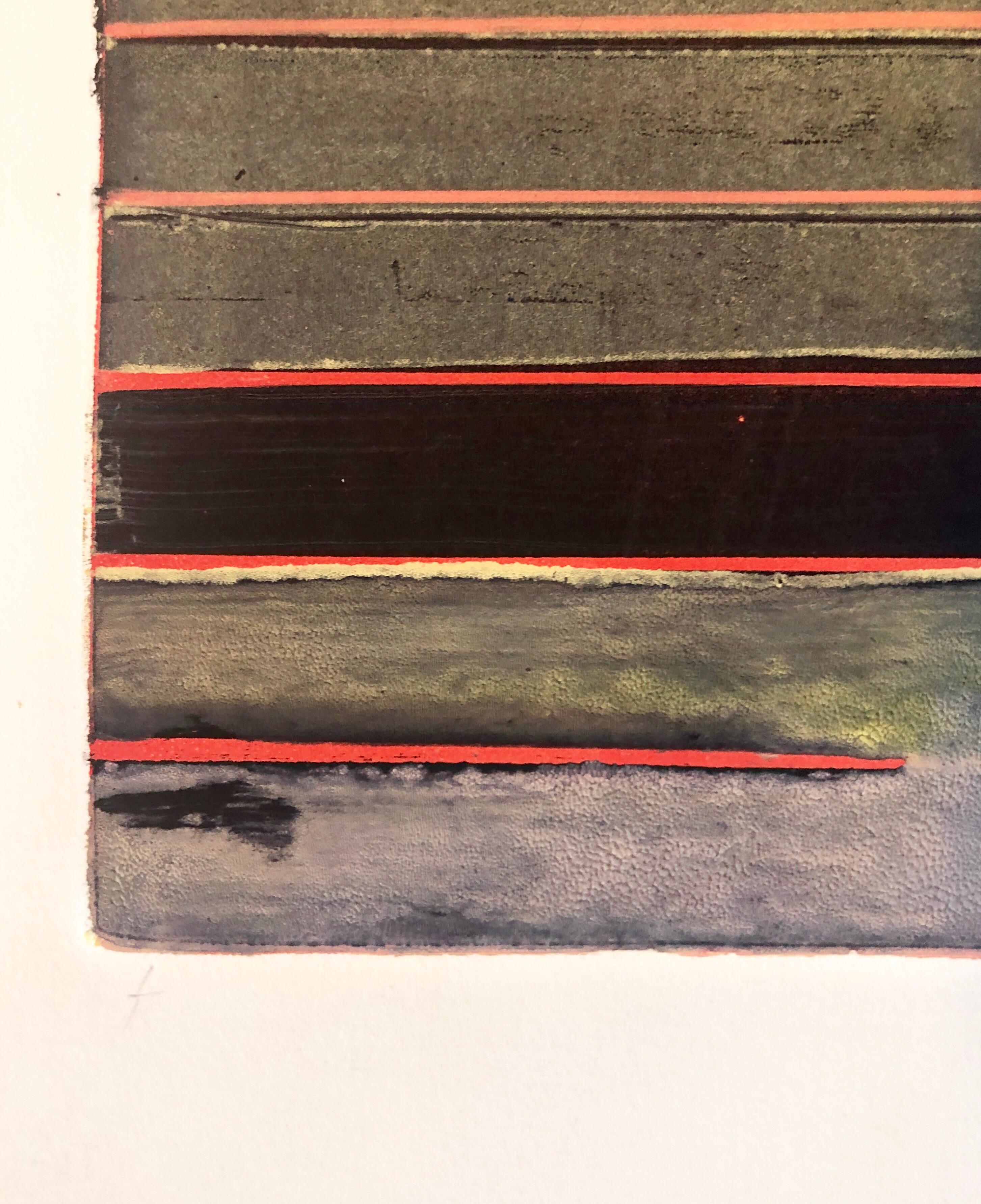 Abstrakt-expressionistischer modernistischer Korallengrauer Monodruck Monotypie-Gemäldedruck (Braun), Abstract Print, von Pierre Obando