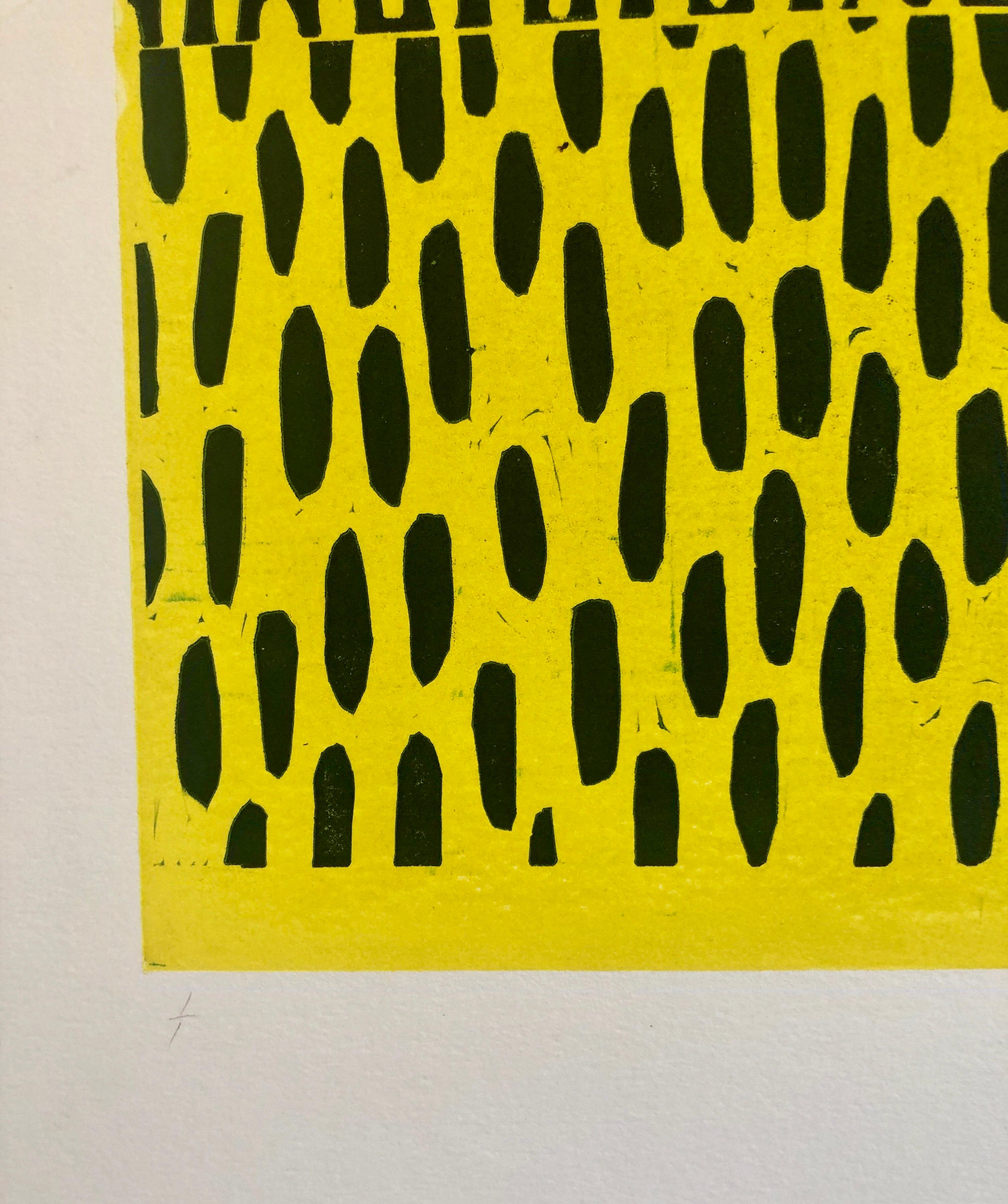Gelb-blauer Monodruck Monotypie-Gemäldedruck im abstrakten Expressionismus-Stil (Abstrakter Expressionismus), Print, von Pierre Obando