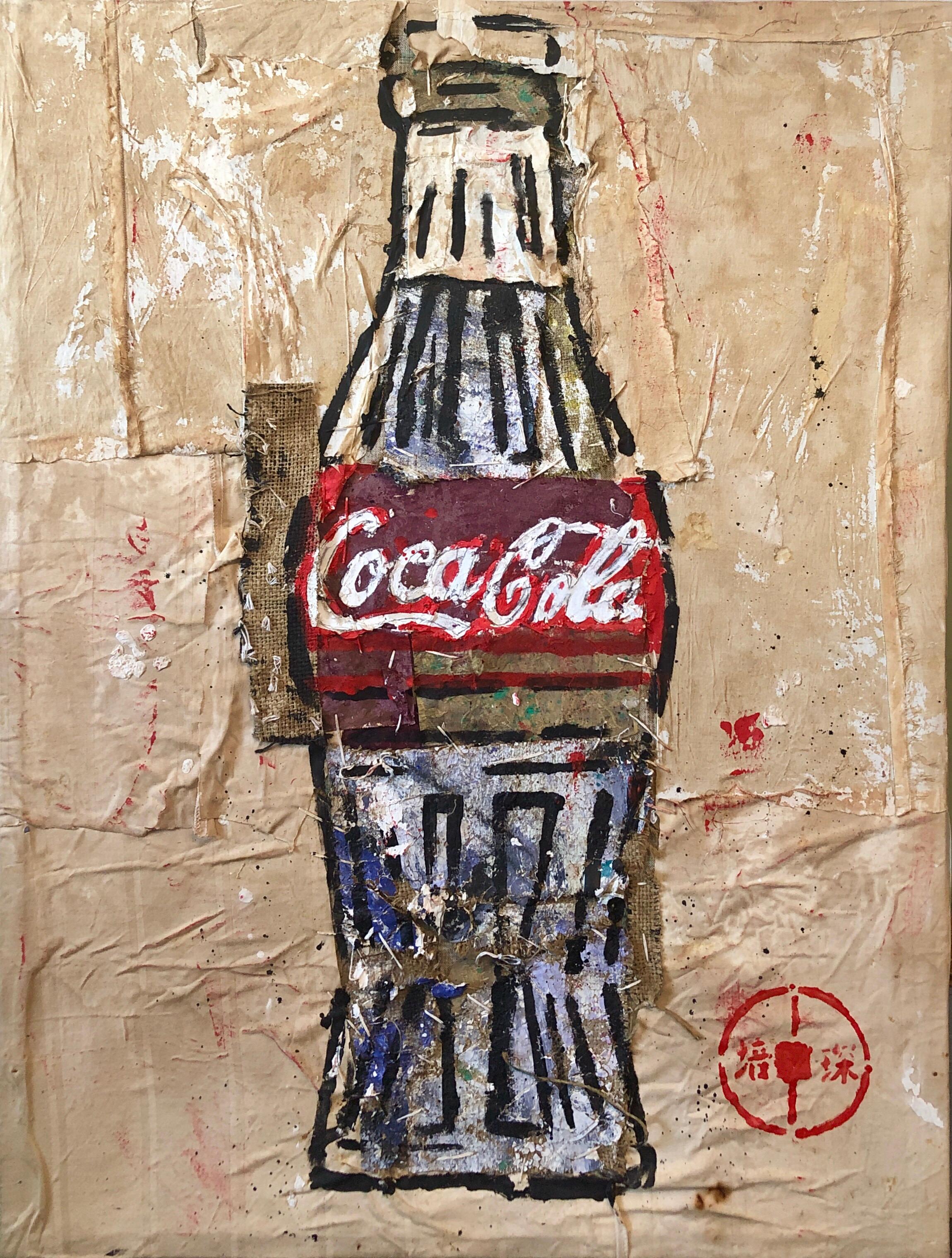 Original Mixed Media Oil Painting Coca Cola Bottle Notorious Chinese Art Forger - Mixed Media Art by Pei Shen Qian
