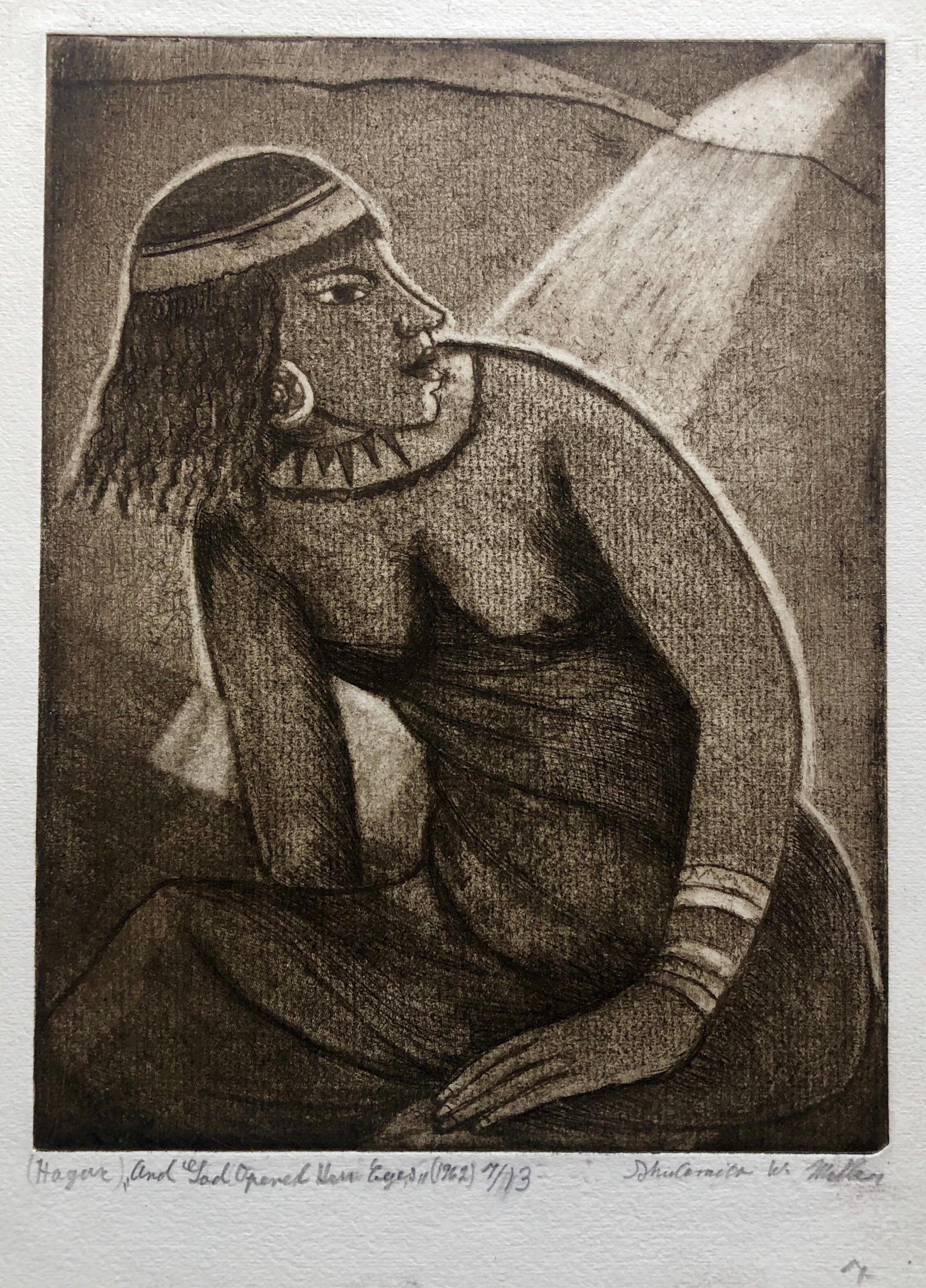 Shulamith Wittenberg Miller Portrait Print - Modernist Biblical "Hagar" Etching Israeli Judaica Bezalel School Woman