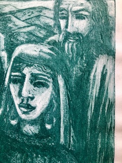 Modernist "Jethro" Aquatint Etching Israeli Judaica Bezalel School Woman Artist