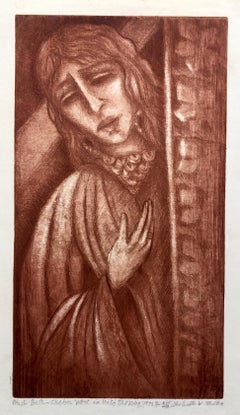 Modernist Bathsheba Aquatint Etching Israeli Judaica Bezalel School Woman Artist