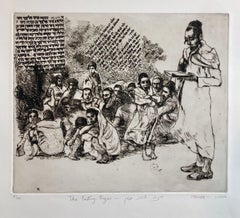 Eau-forte d'art juive Yemenite:: gravure d'art:: prière juive unie des réfugiés judaïques israéliens