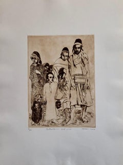 Jewish Yemenite Etching Art Print Israeli Traditional Clothing Judaica Aliyah