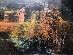 Latin American Figurative Abstract Expressionist Mixed Media Monoprint Painting