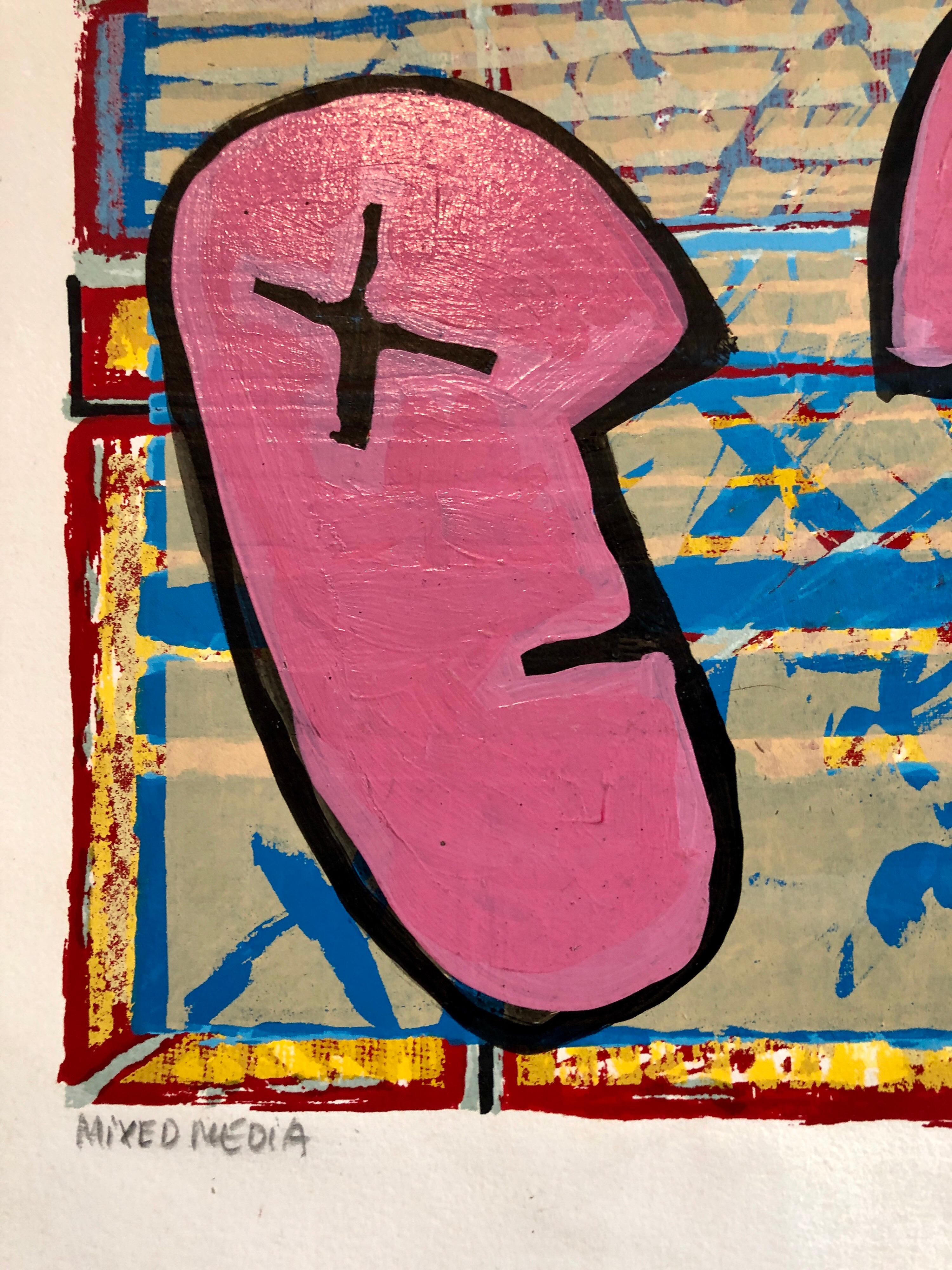 Graffiti-Künstler der 1990er Jahre. Mixed Media-Gemälde Bold Colorful New Wave NYC Panama  (Beige), Figurative Painting, von Tabo Toral