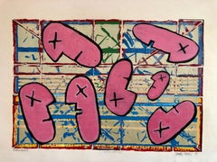 1990's Graffiti Artist. Mixed Media Painting Bold Colorful New Wave NYC Panama
