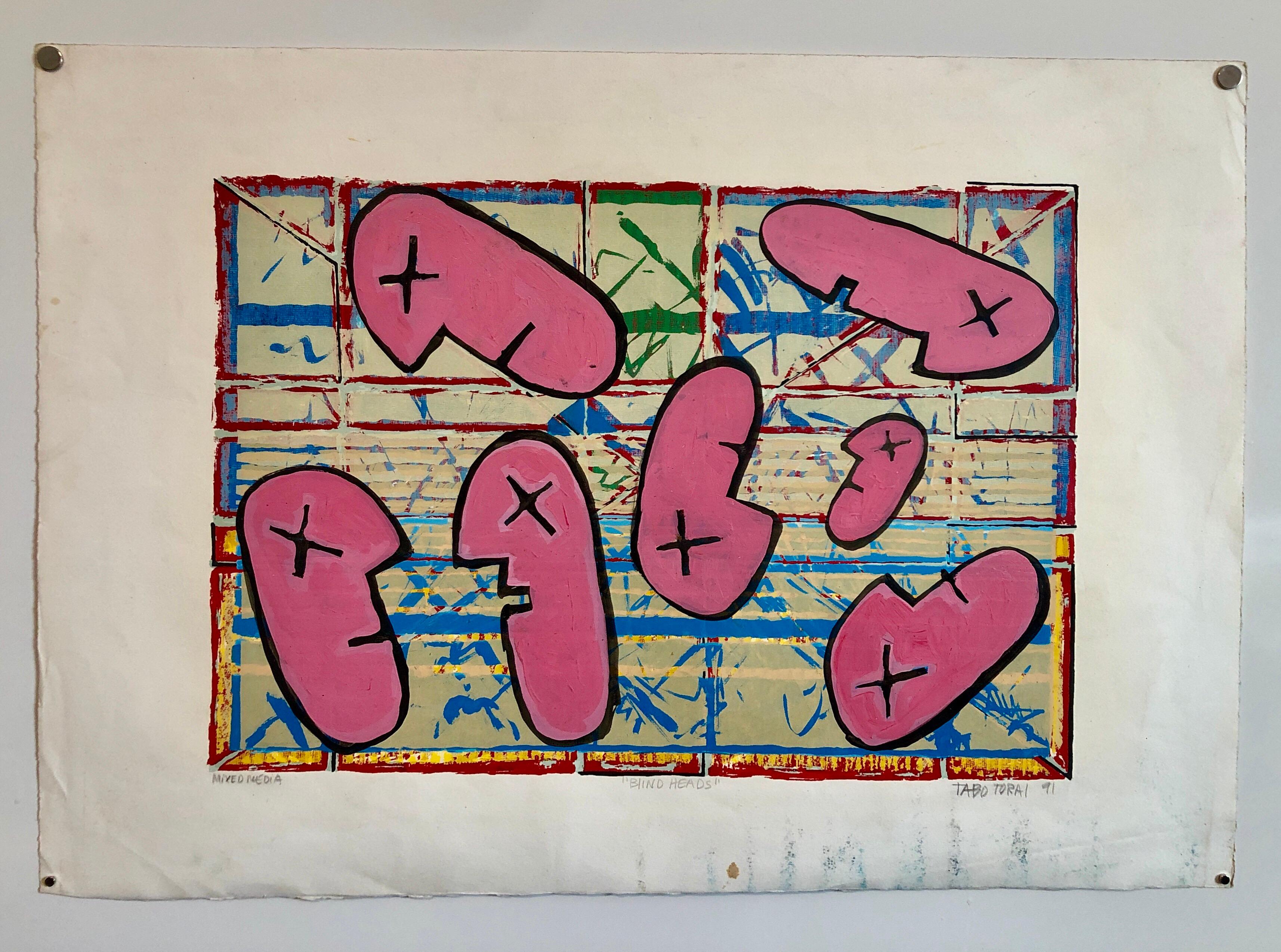 1990's Graffiti Artist. Mixed Media Painting Bold Colorful New Wave NYC Panama  For Sale 2