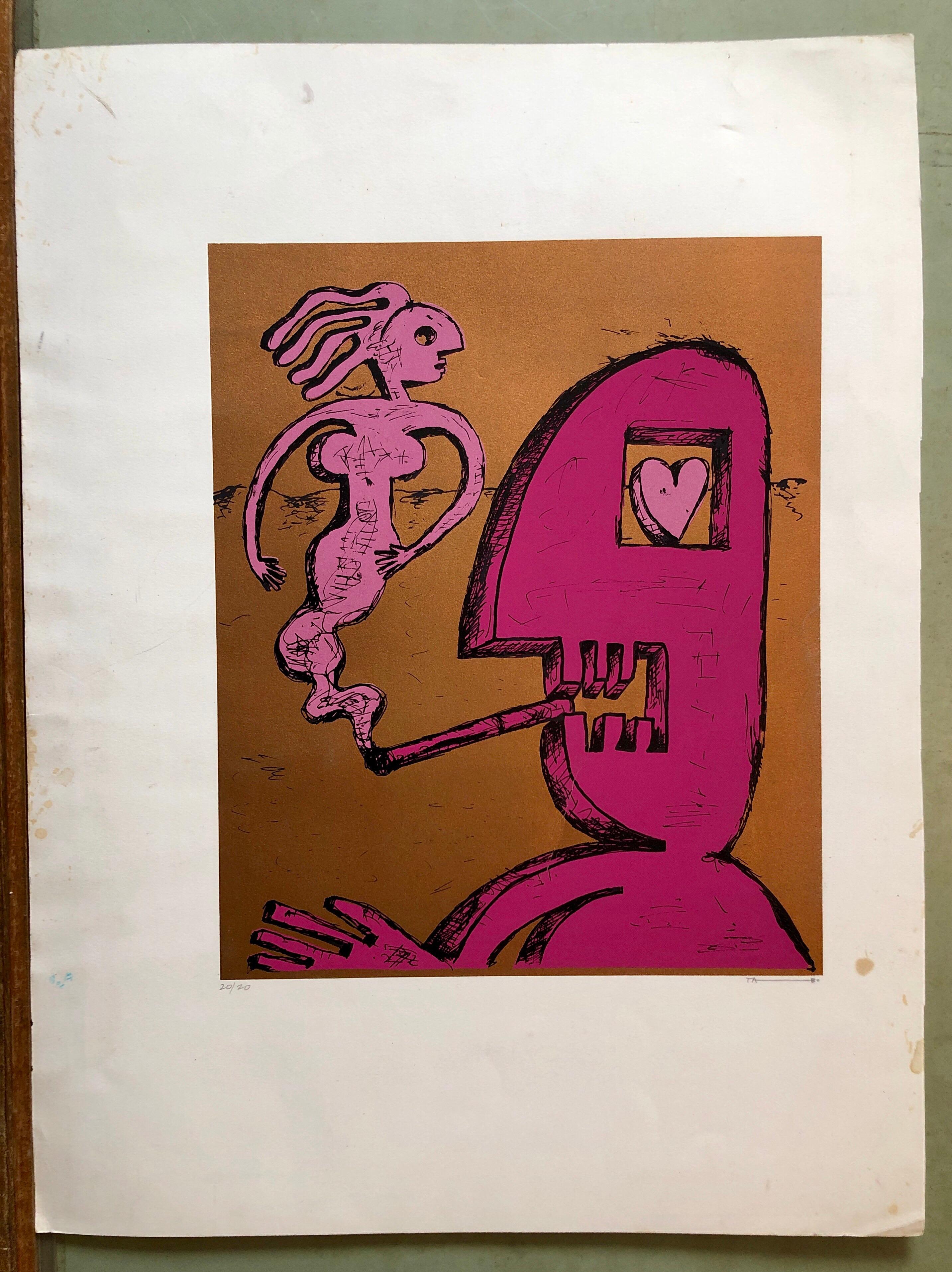 1990's Graffiti Artist. Mixed Media Painting Bold Colorful New Wave NYC Panama - Pink Abstract Painting by Tabo Toral