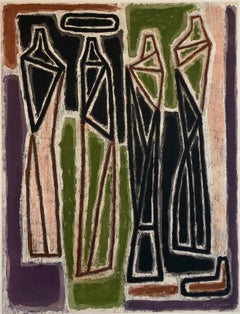 1959 Israeli Aharon Kahana Modernist Aquatint Etching Judaica Rabbi & Students