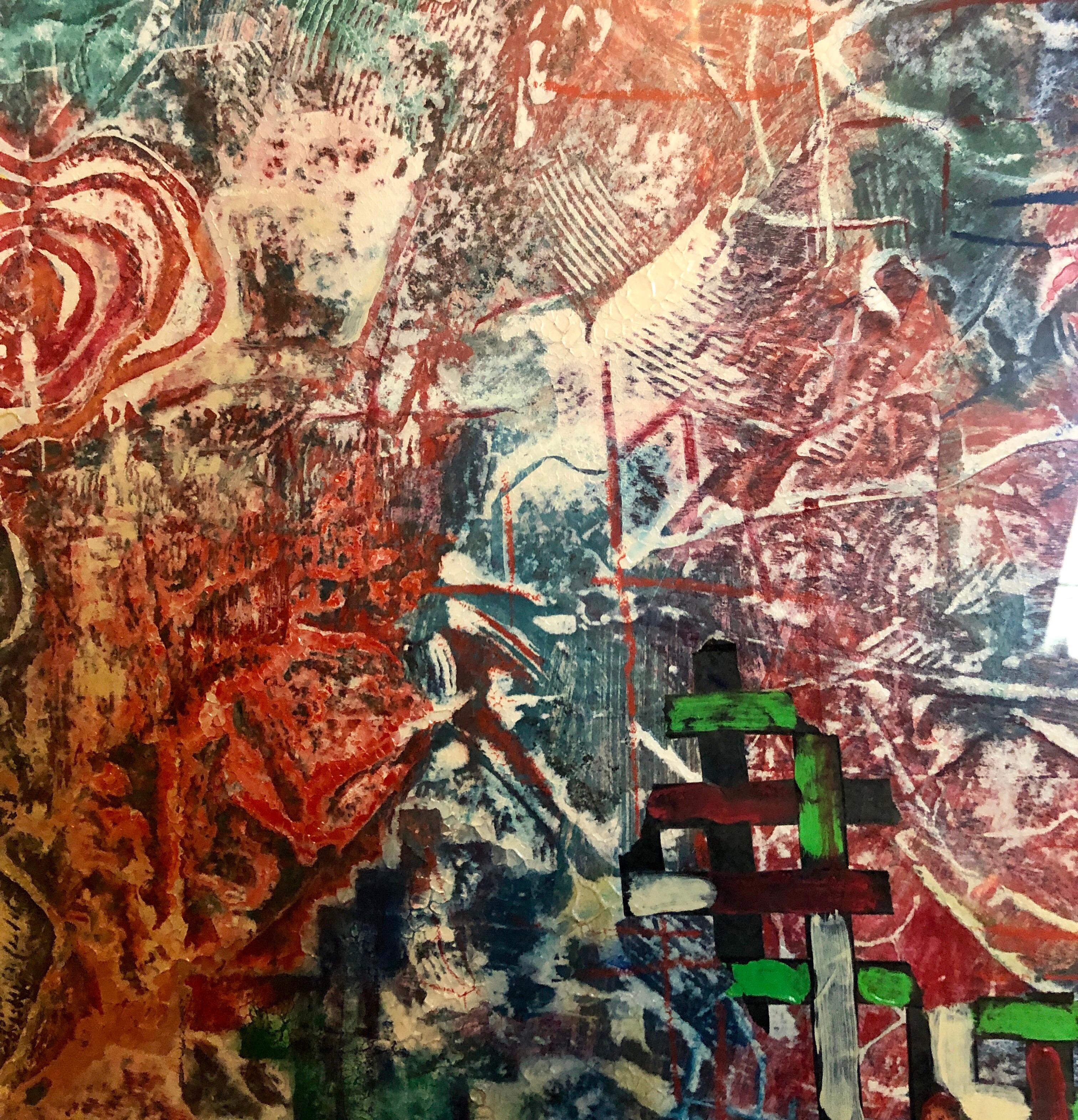 Large Abstract Modernist Monterey Series Mixed Media Monotype Colorful Painting 4