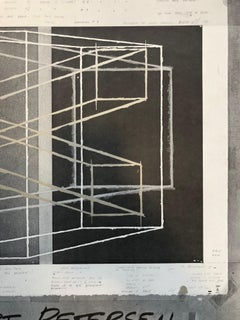 Poster d'epoca Offset Photograph con sovrapposizione di disegni in argento metallizzato stampati