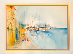 Edward Ben Avram Israeli Bezalel School Jerusalem Landscape Watercolor Painting