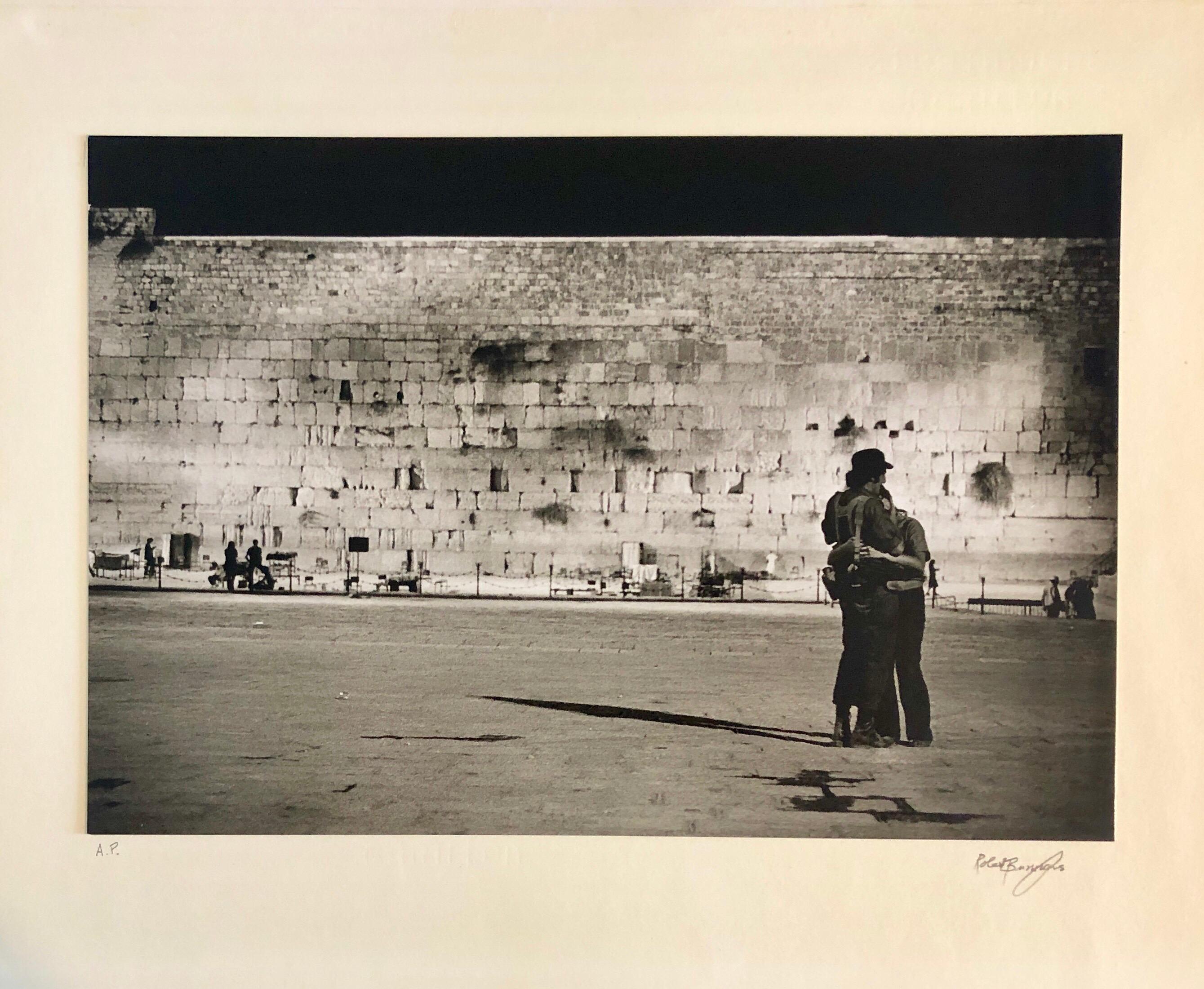 Vintage Silver Gelatin Photograph Jerusalem Western Wall Night Time Photo 1973 - Beige Black and White Photograph by Robert Burroughs