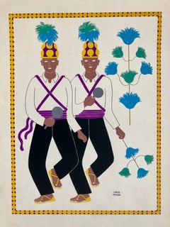 Vintage 1945 Mexican Modernist Silkscreen Serigraph Print Regional Folk Art Dress Mexico