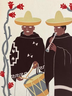 1945 Mexican Modernist Silkscreen Serigraph Print Regional Folk Art Dress Mexico