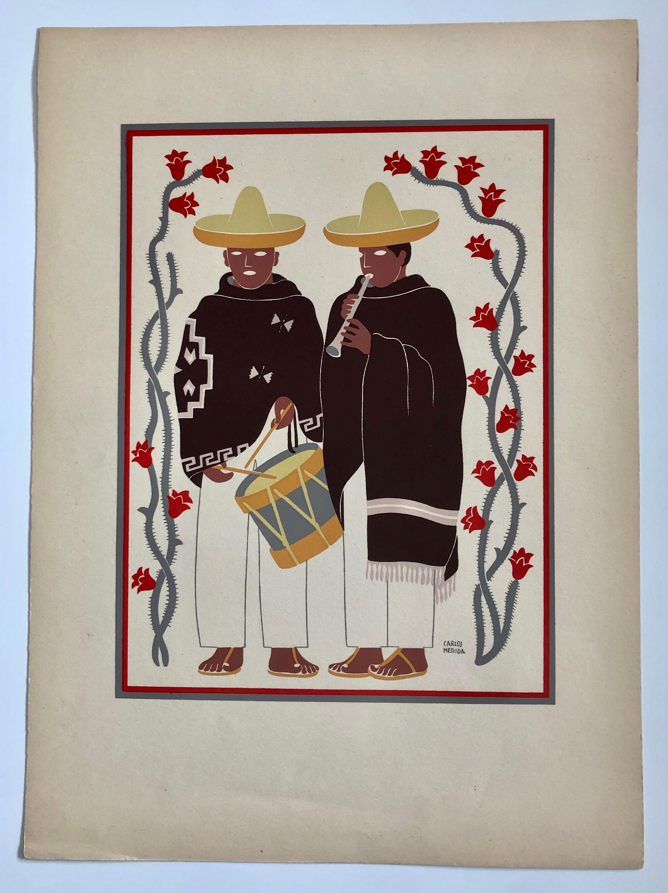 1945 Mexican Modernist Silkscreen Serigraph Print Regional Folk Art Dress Mexico - Gray Abstract Print by Carlos Merida
