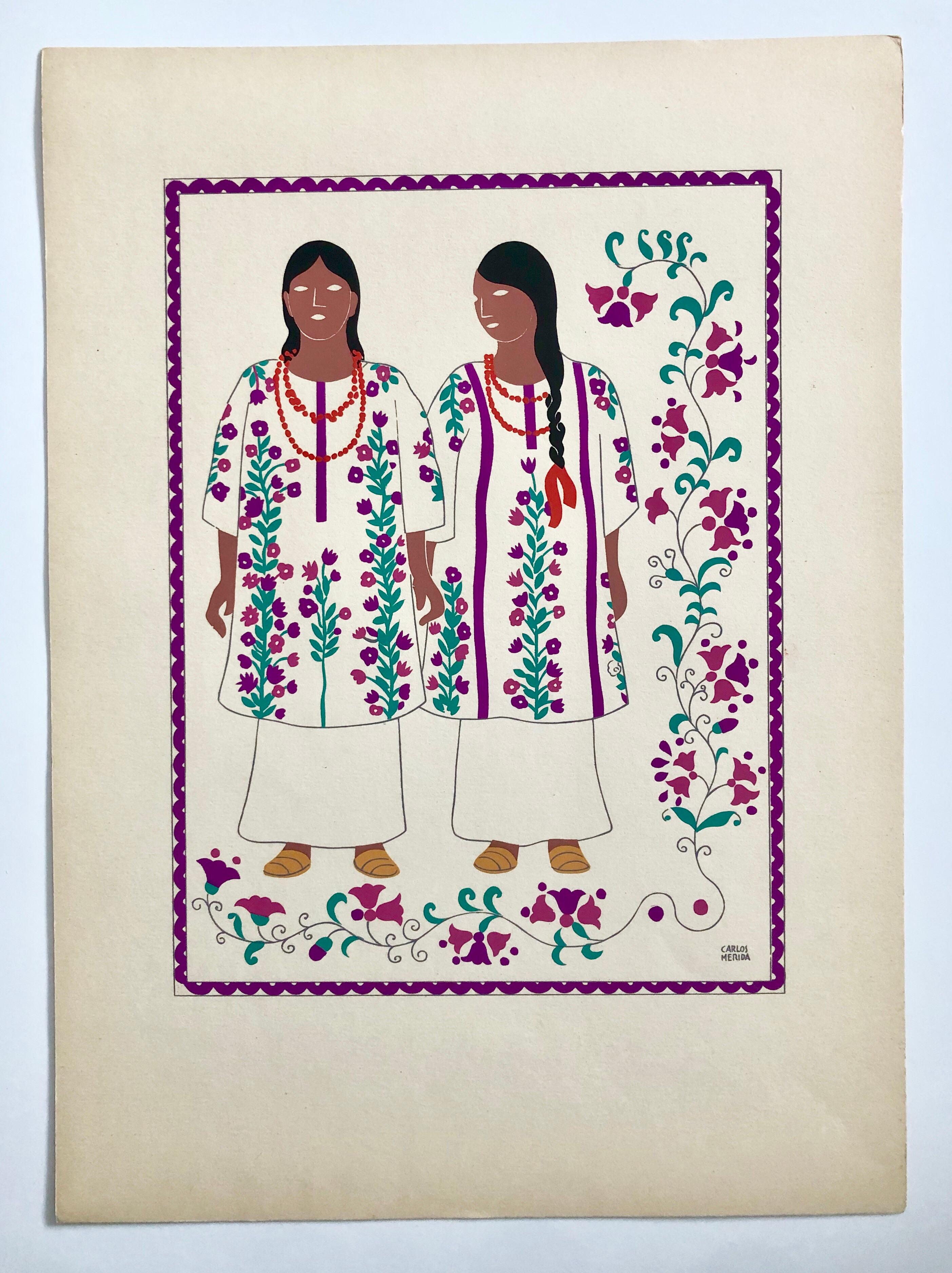 This listing is for the one Silkscreen serigraph piece listed here.
Mexico City, 1945. First edition. plate signed, limited edition of 1000, these serigraph plates depict various types of traditional and folk art indigenous clothing and costume
