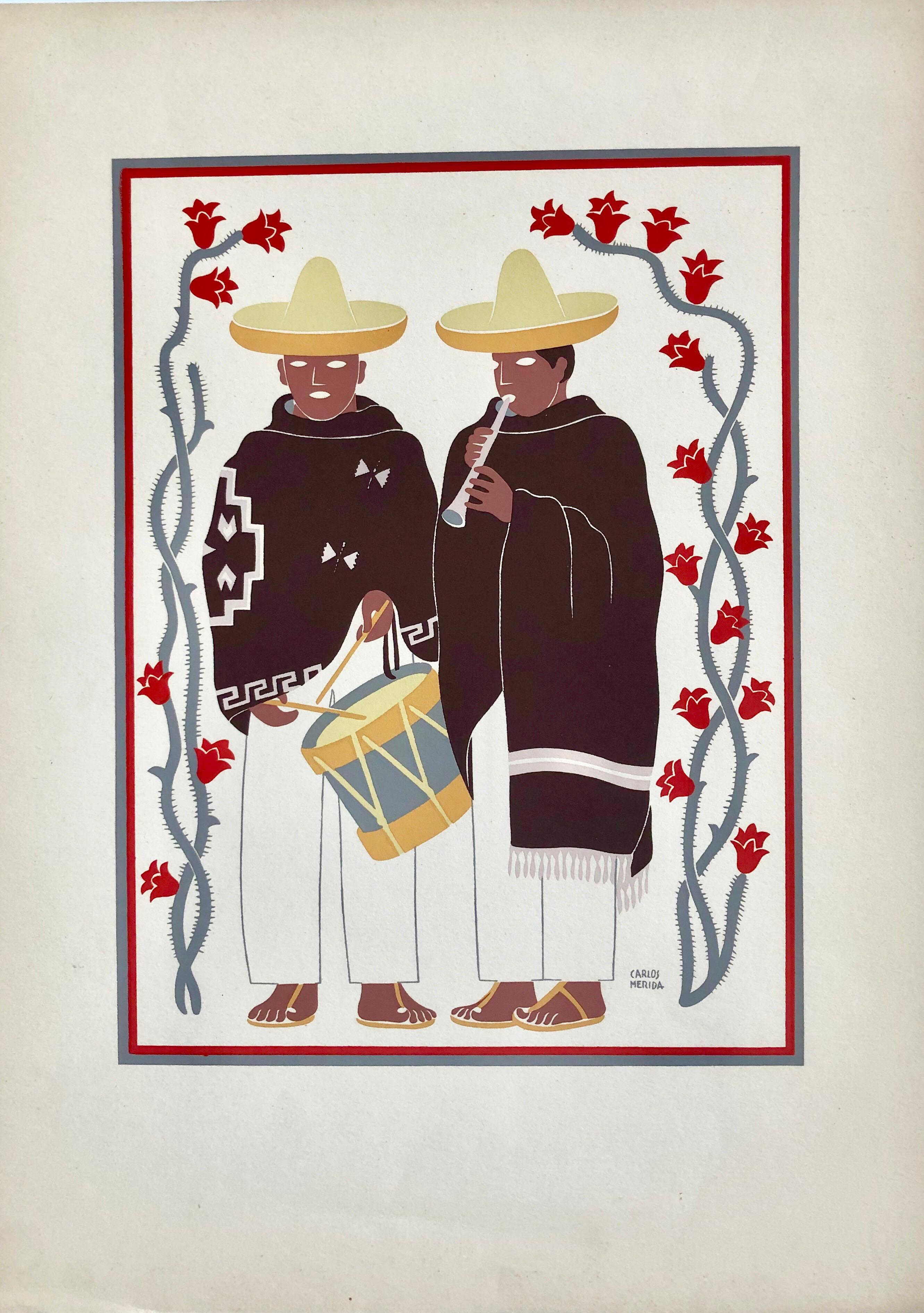 1945 Mexican Modernist Silkscreen Serigraph Print Regional Folk Art Dress Mexico