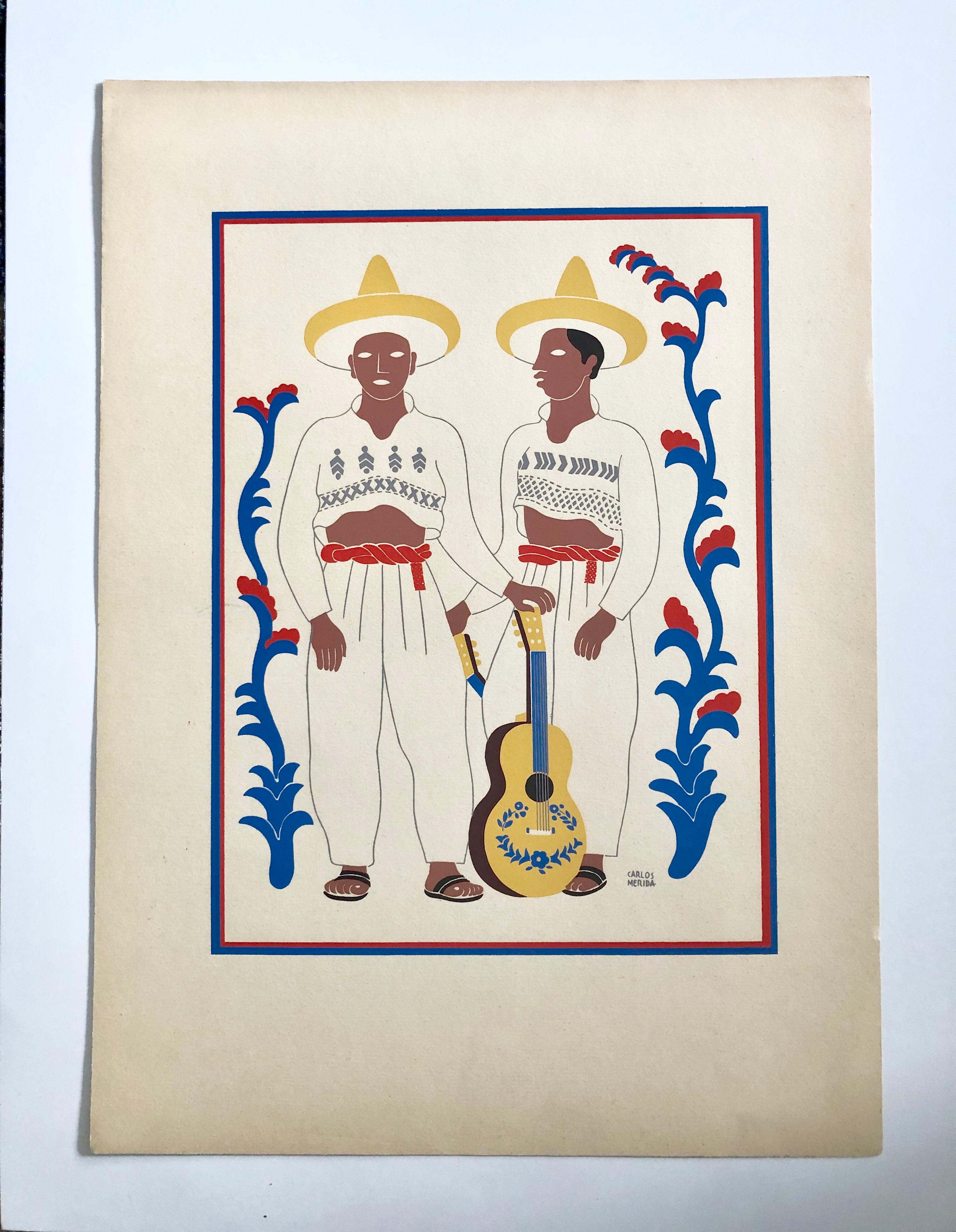1945 Mexican Modernist Silkscreen Serigraph Print Regional Folk Art Dress Mexico - Beige Figurative Print by Carlos Merida