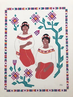 Sérigraphie sérigraphie mexicaine moderniste en soie de 1945  Robe à imprimé régional Carlos Merida