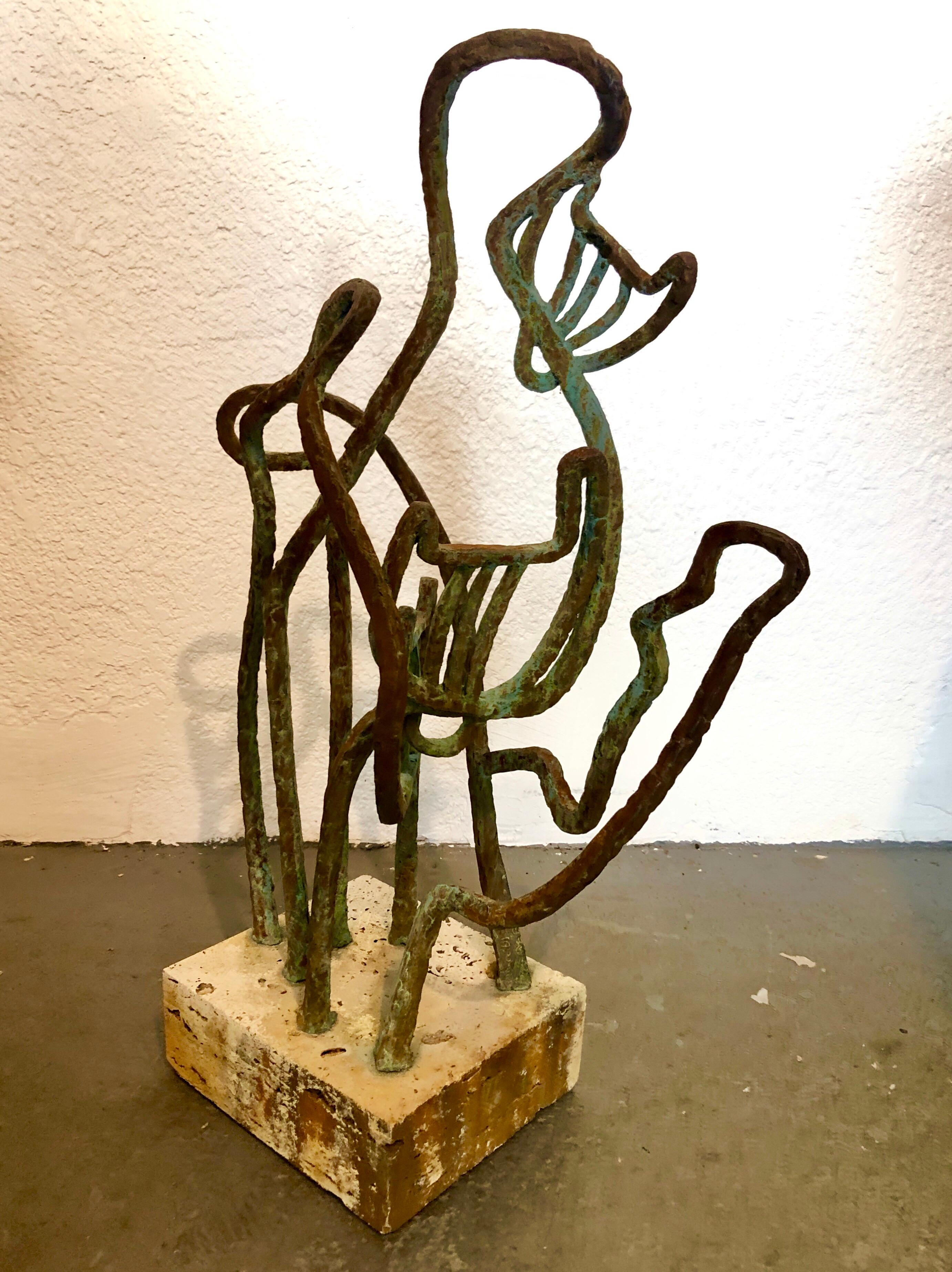 Abstrakt Abstrakte signierte kubistische Bronzeskulptur „Katten“ Chicago Bauhaus Frau Modernist   (Gold), Figurative Sculpture, von Marie Zoe Greene-Mercier