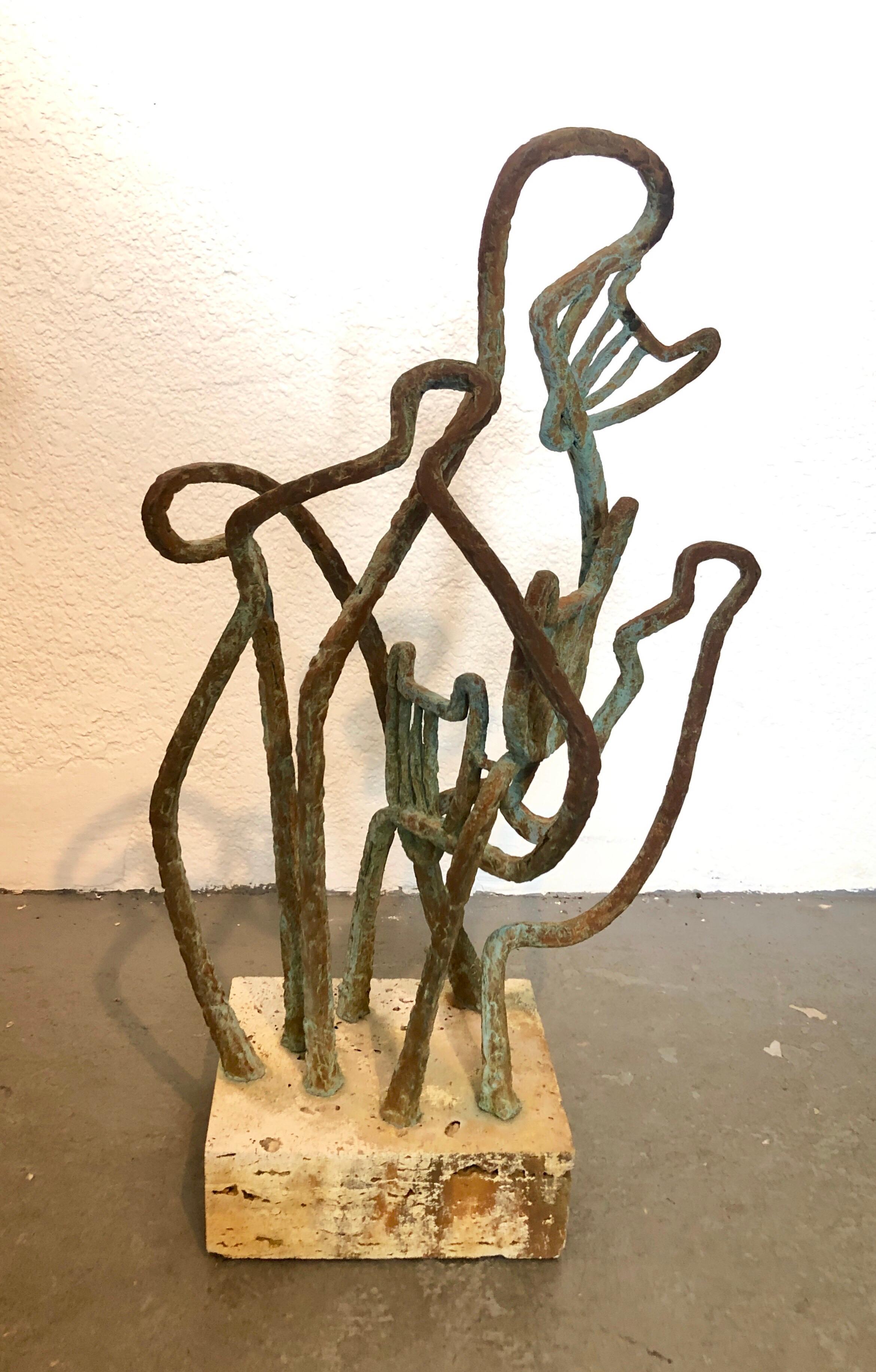 Abstract Signed Cubist Bronze Sculpture 