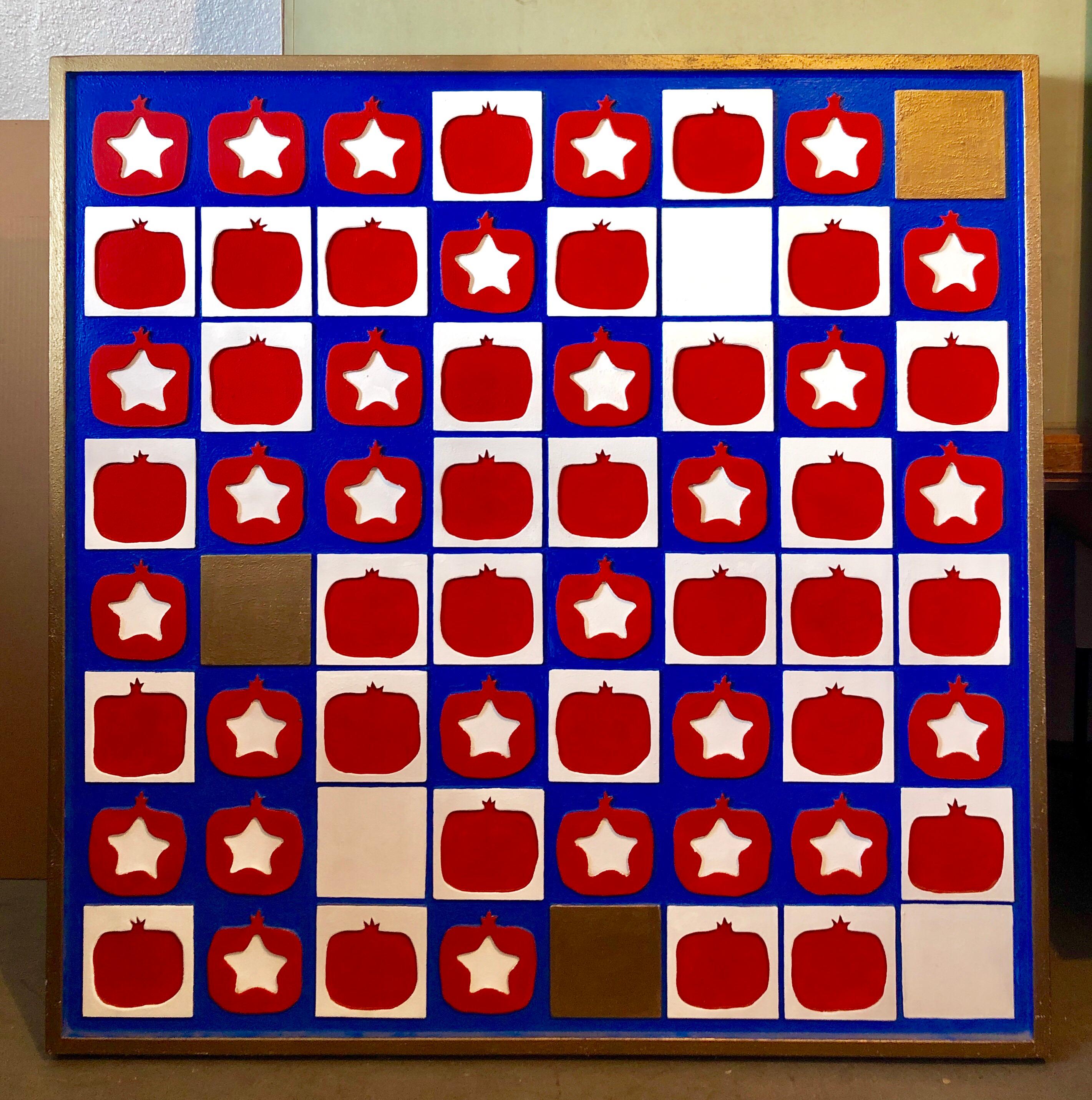 Red White Blue Americana Wall Hanging Painting Sculpture American Flag Motif - Brown Figurative Sculpture by Oded Halahmy