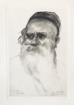 Judaica Jewish Etching Hasidic Rabbi Mendelson Portrait Vintage Chassidic Print