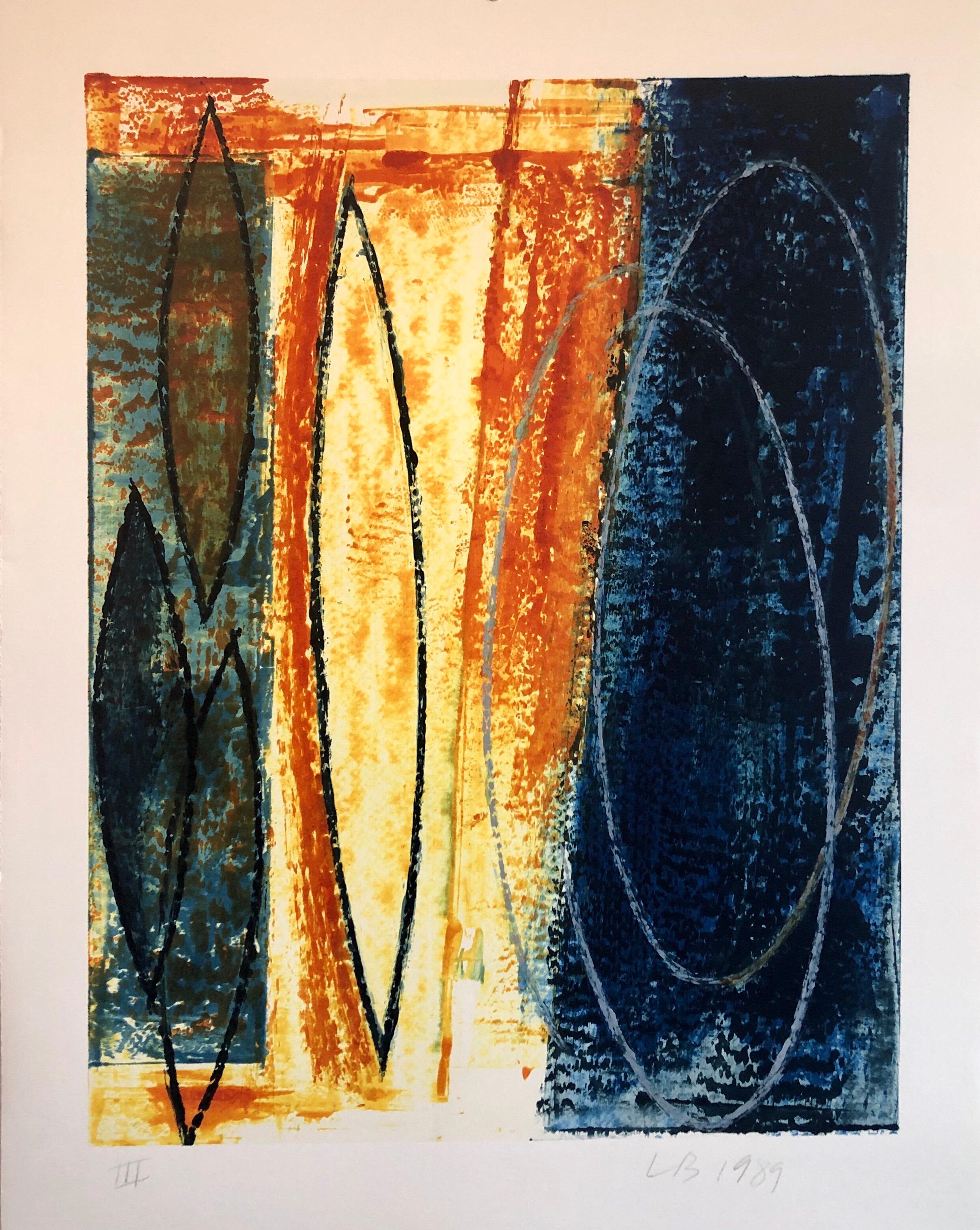 Larry Brown Abstract Painting – Abstrakt-expressionistisches Öl-Monogramm-Monogramm-Gemälde der amerikanischen Moderne, Öl-Monogramm