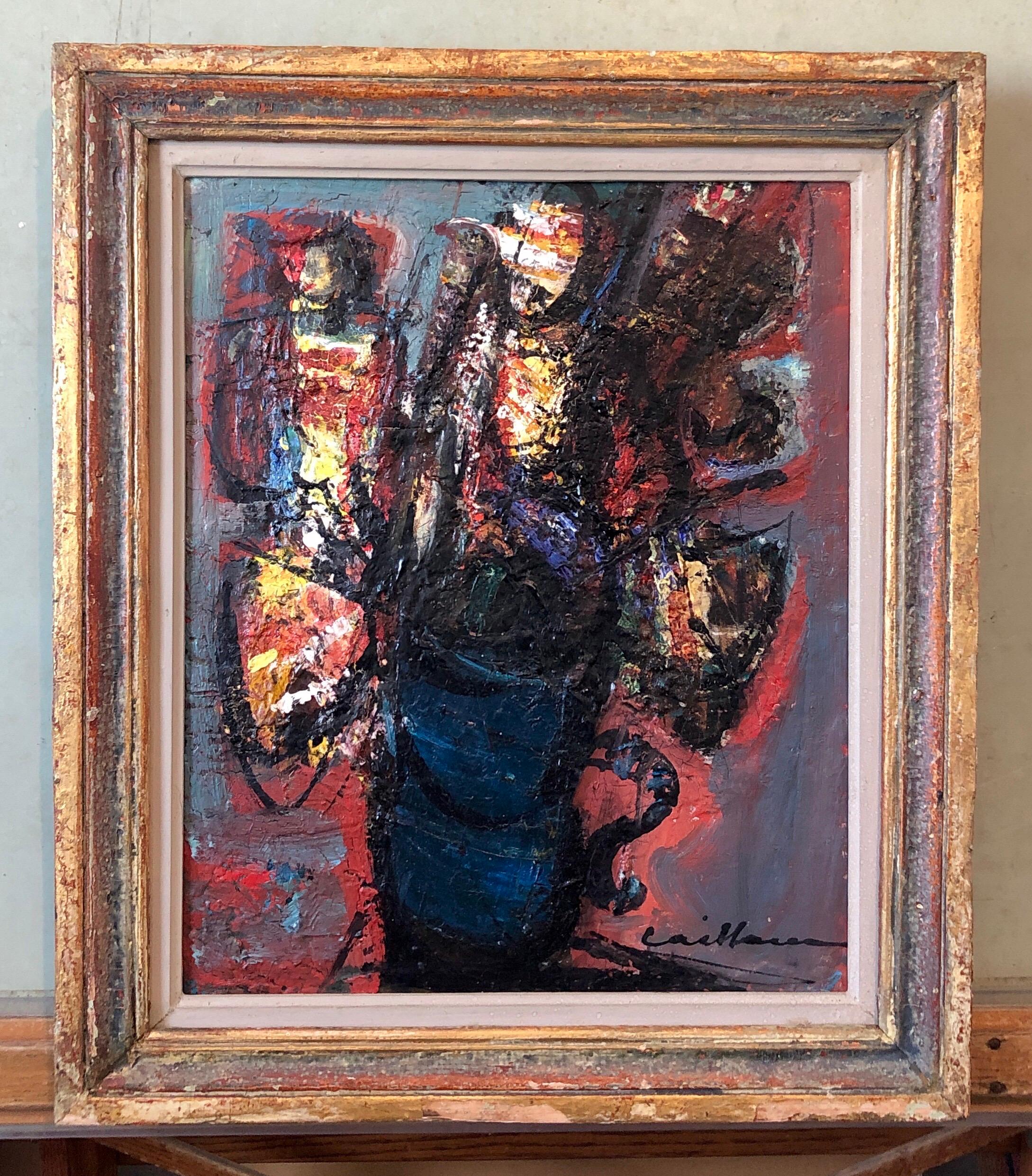 French Post Expressionist Ecole d'Paris Floral Oil Painting Impasto Flowers Vase 3