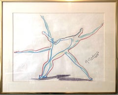 Cuban Modernist Master Colorful Pastel Crayon Drawing Lyrical Ballet Dancers